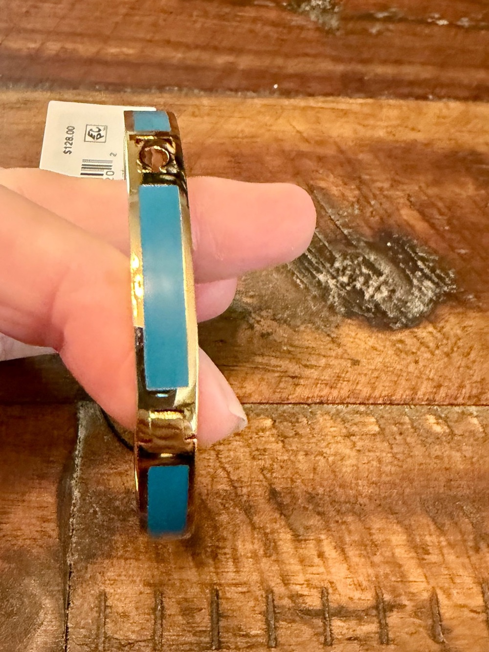 Coach Gold-Tone Bangle with Teal Inlay - Picture 3 of 8